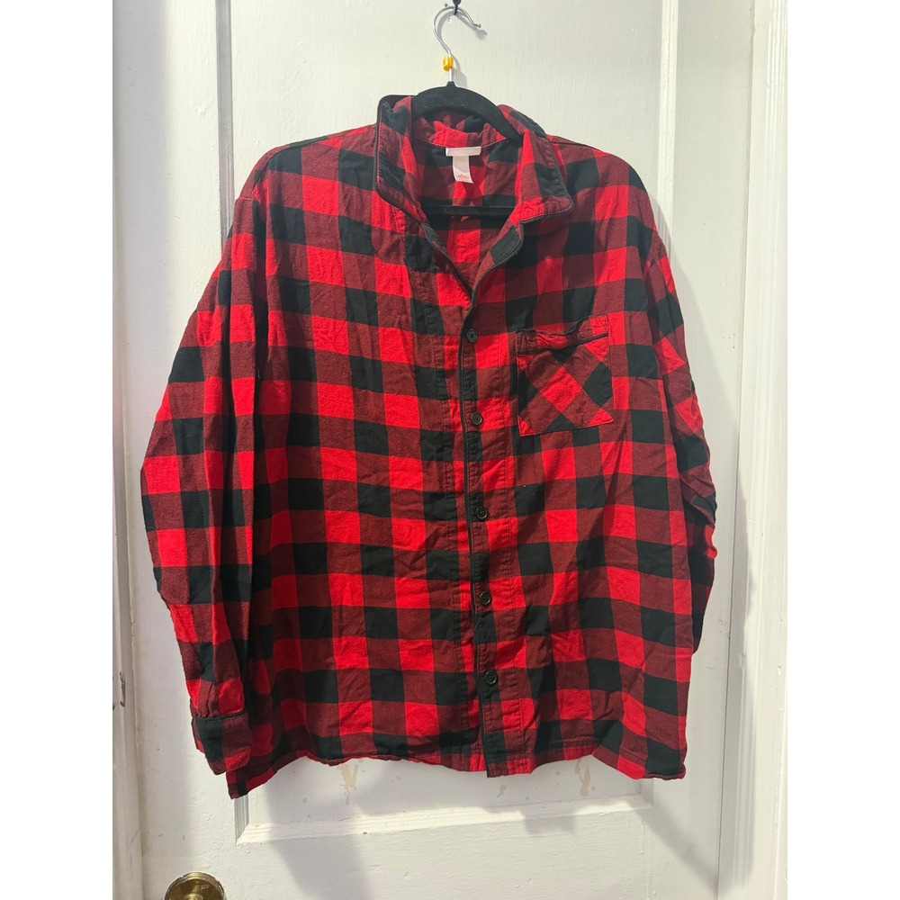 Wondershop Target Mens Red Plaid Button Down Sleep Pajama Shirt Large Buffalo Pk